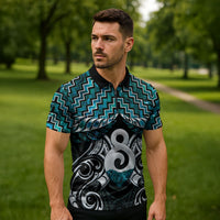New Zealand Maori Zipper Polo Shirt Poutama Pikorua - Single Twist Paua Shell