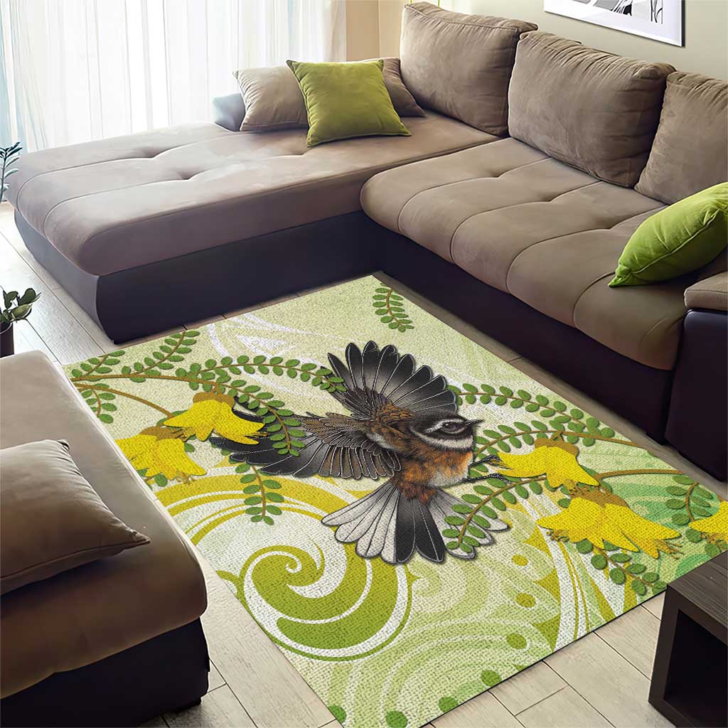 New Zealand Piwakawaka Fantail Bird Area Rug With Kowhai Flowers