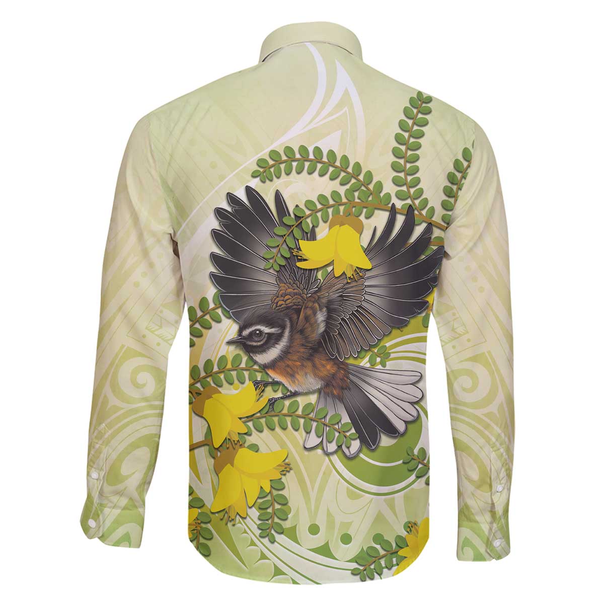 New Zealand Piwakawaka Fantail Bird Family Matching Off The Shoulder Long Sleeve Dress and Hawaiian Shirt With Kowhai Flowers LT05 - Polynesian Pride