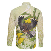 New Zealand Piwakawaka Fantail Bird Family Matching Puletasi and Hawaiian Shirt With Kowhai Flowers