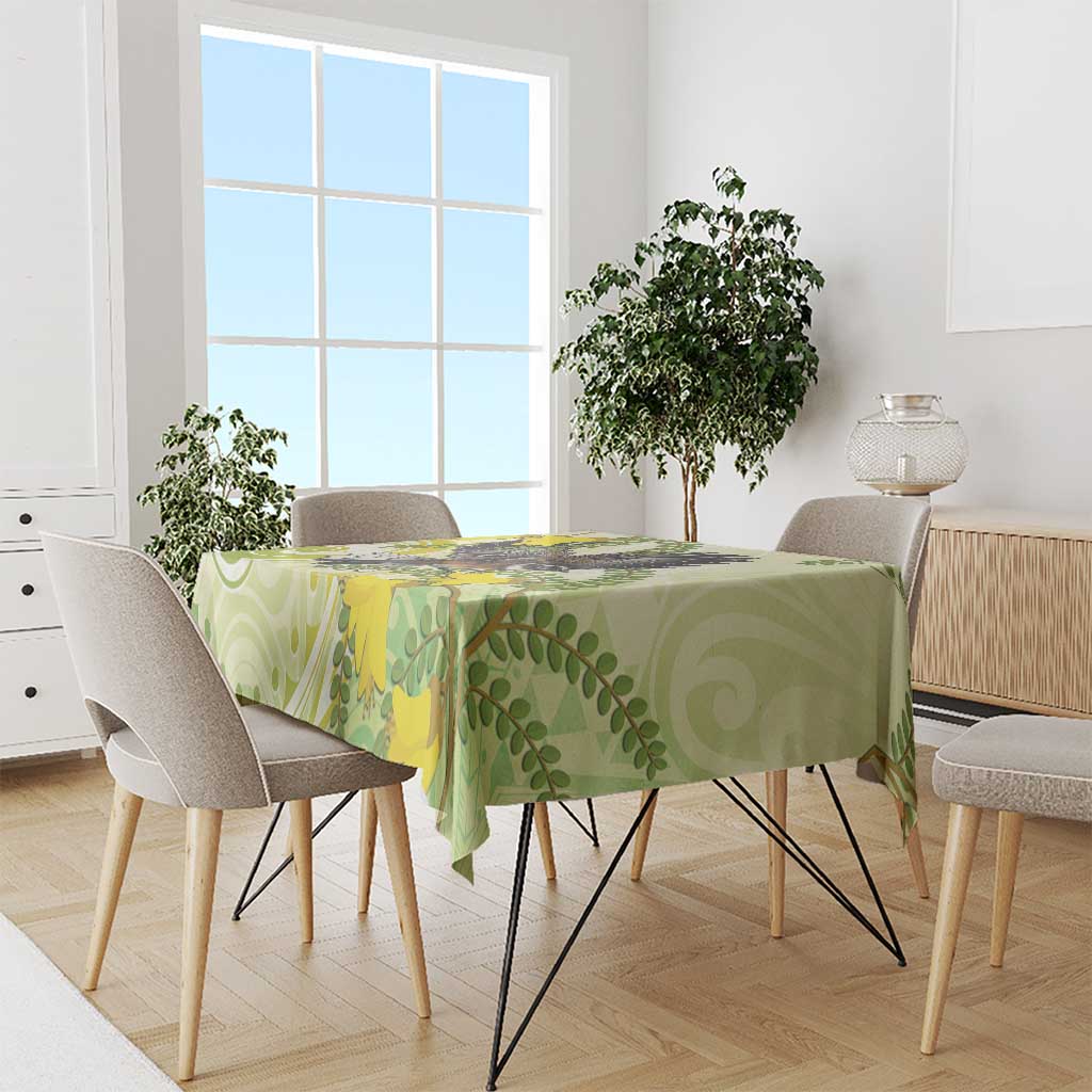New Zealand Piwakawaka Fantail Bird Tablecloth With Kowhai Flowers