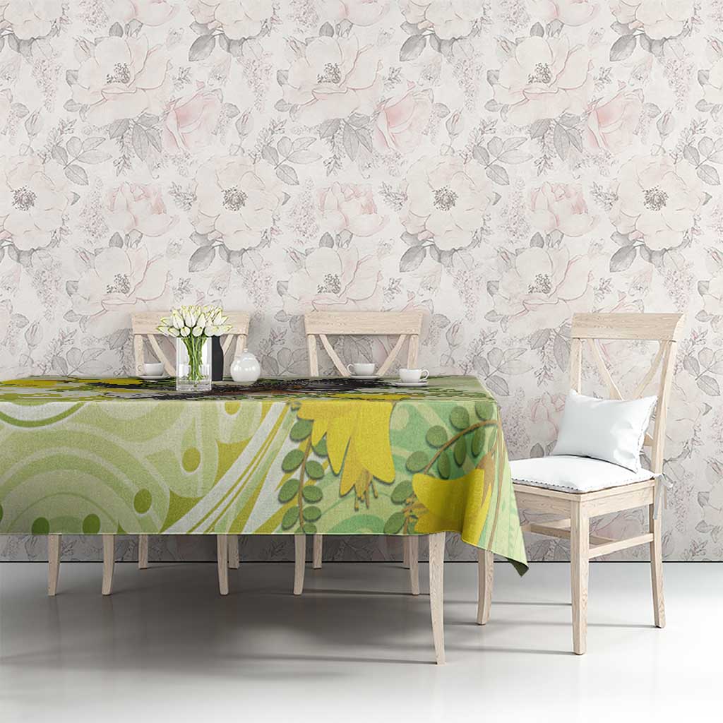 New Zealand Piwakawaka Fantail Bird Tablecloth With Kowhai Flowers