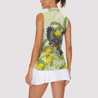 New Zealand Piwakawaka Fantail Bird Women Sleeveless Polo Shirt With Kowhai Flowers