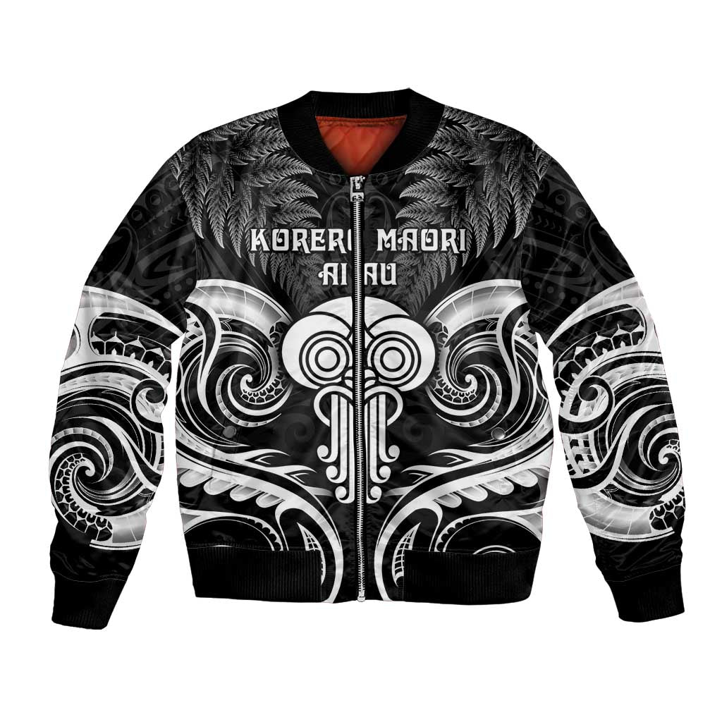 New Zealand Te Reo Maori Bomber Jacket Korero Maori Ai Au LT05 Unisex Black - Polynesian Pride