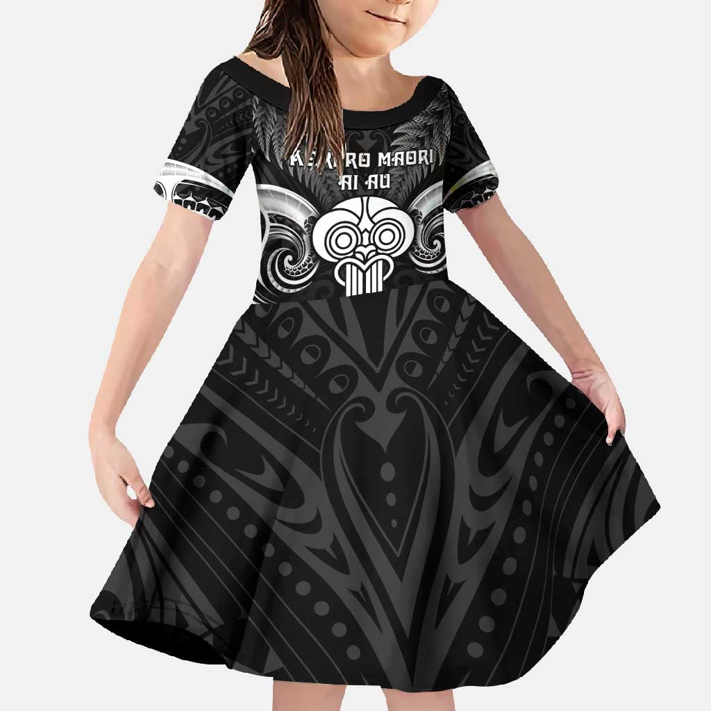 New Zealand Te Reo Maori Family Matching Tank Maxi Dress and Hawaiian Shirt Korero Maori Ai Au LT05 Daughter's Dress Black - Polynesian Pride
