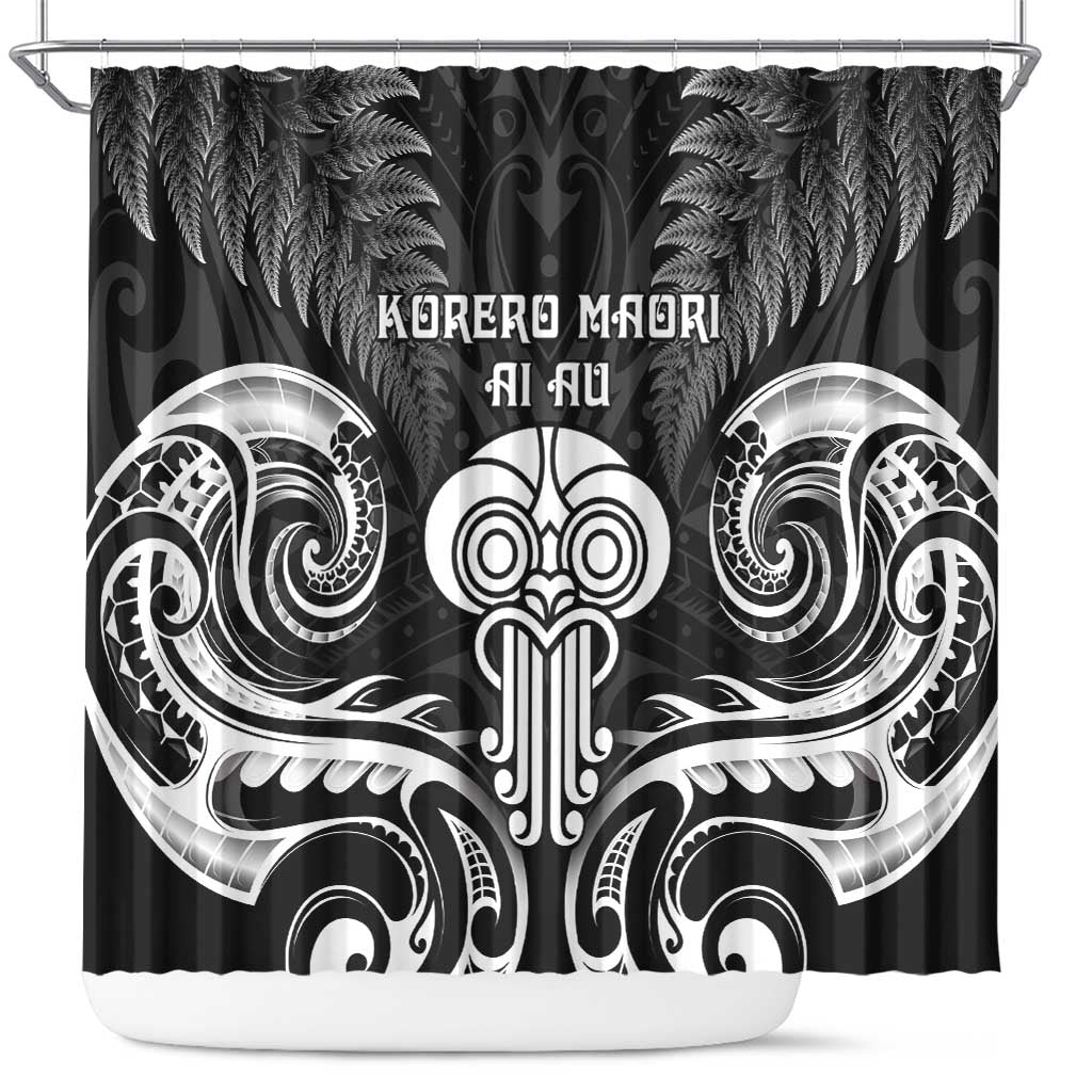 New Zealand Te Reo Maori Shower Curtain Korero Maori Ai Au LT05 Black - Polynesian Pride