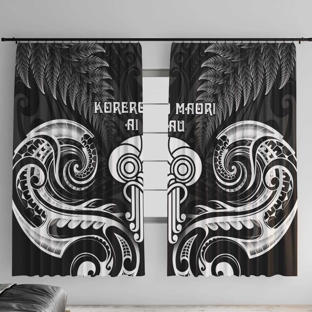 New Zealand Te Reo Maori Window Curtain Korero Maori Ai Au LT05 With Hooks Black - Polynesian Pride