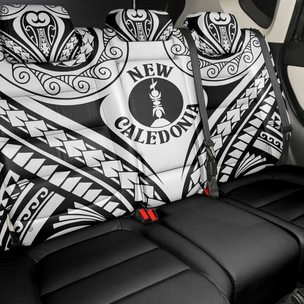 New Caledonia Day Back Car Seat Cover Polynesian Curves White Color - Polynesian Pride