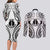 New Caledonia Day Couples Matching Long Sleeve Bodycon Dress and Long Sleeve Button Shirt Polynesian Curves White Color - Polynesian Pride