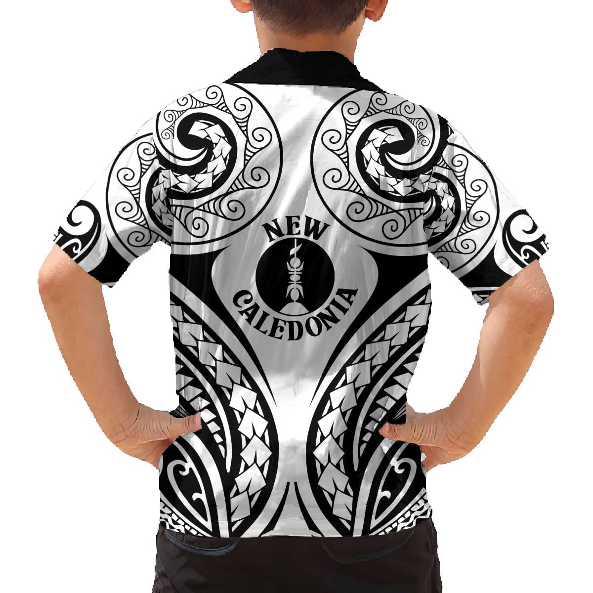 New Caledonia Day Family Matching Off The Shoulder Long Sleeve Dress and Hawaiian Shirt Polynesian Curves White Color - Polynesian Pride