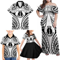 New Caledonia Day Family Matching Off Shoulder Maxi Dress and Hawaiian Shirt Polynesian Curves White Color - Polynesian Pride