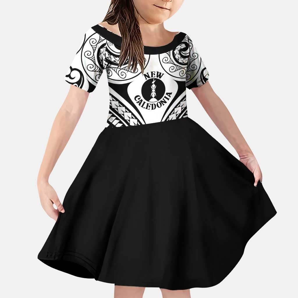 New Caledonia Day Family Matching Puletasi and Hawaiian Shirt Polynesian Curves White Color LT05 Daughter's Dress White - Polynesian Pride
