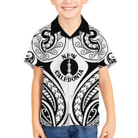 New Caledonia Day Family Matching Puletasi and Hawaiian Shirt Polynesian Curves White Color LT05 Son's Shirt White - Polynesian Pride