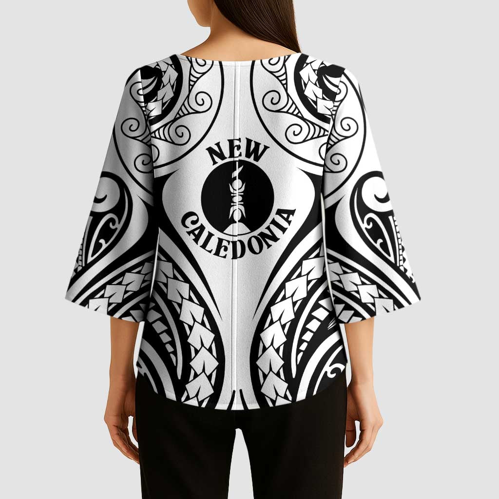 New Caledonia Day Kimono Sleeve Blouse Polynesian Curves White Color - Polynesian Pride
