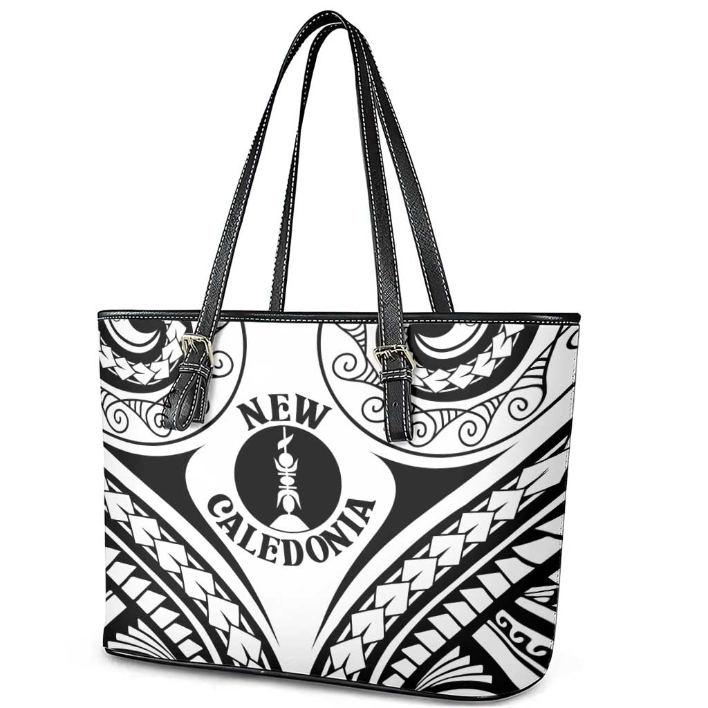New Caledonia Day Leather Tote Bag Polynesian Curves White Color - Polynesian Pride