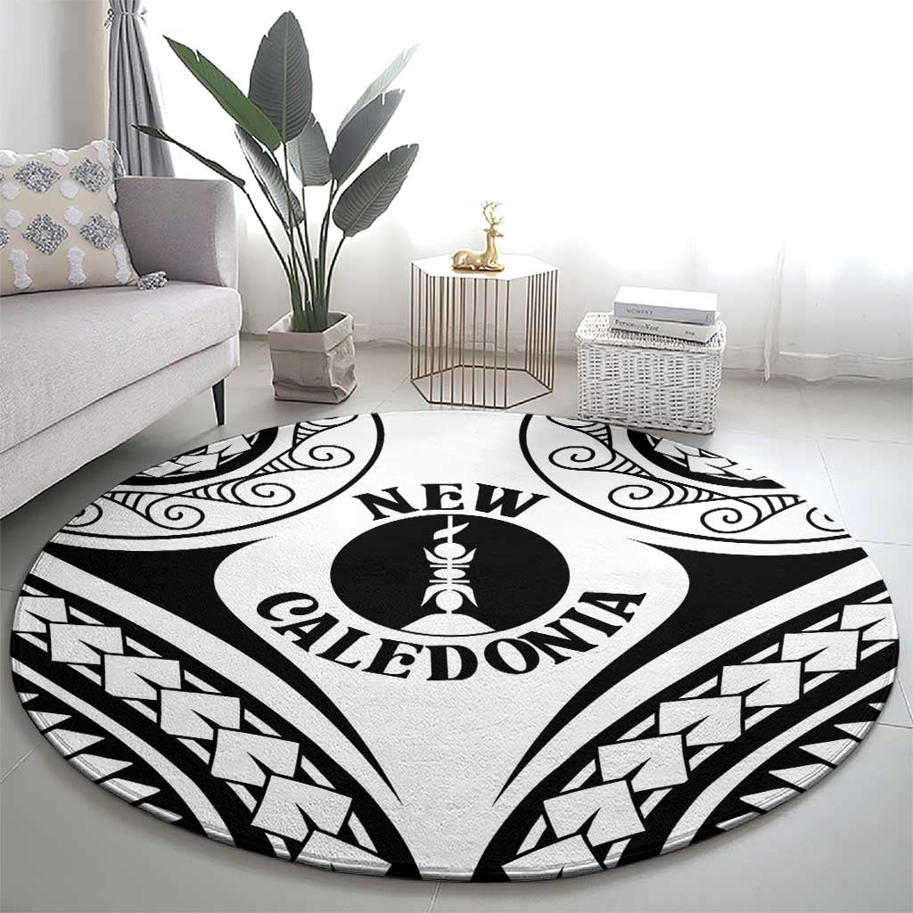 New Caledonia Day Round Carpet Polynesian Curves White Color - Polynesian Pride