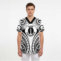 New Caledonia Day Scrub Top Polynesian Curves White Color - Polynesian Pride