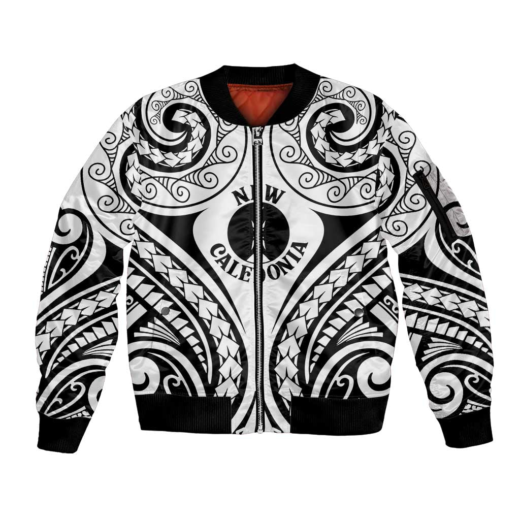 New Caledonia Day Sleeve Zip Bomber Jacket Polynesian Curves White Color LT05 Unisex White - Polynesian Pride