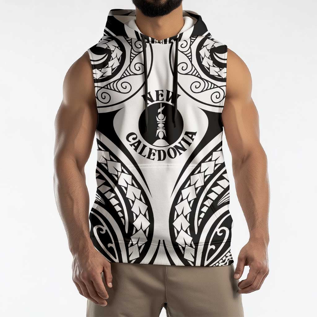 New Caledonia Day Sleeveless Hoodie Polynesian Curves White Color - Polynesian Pride