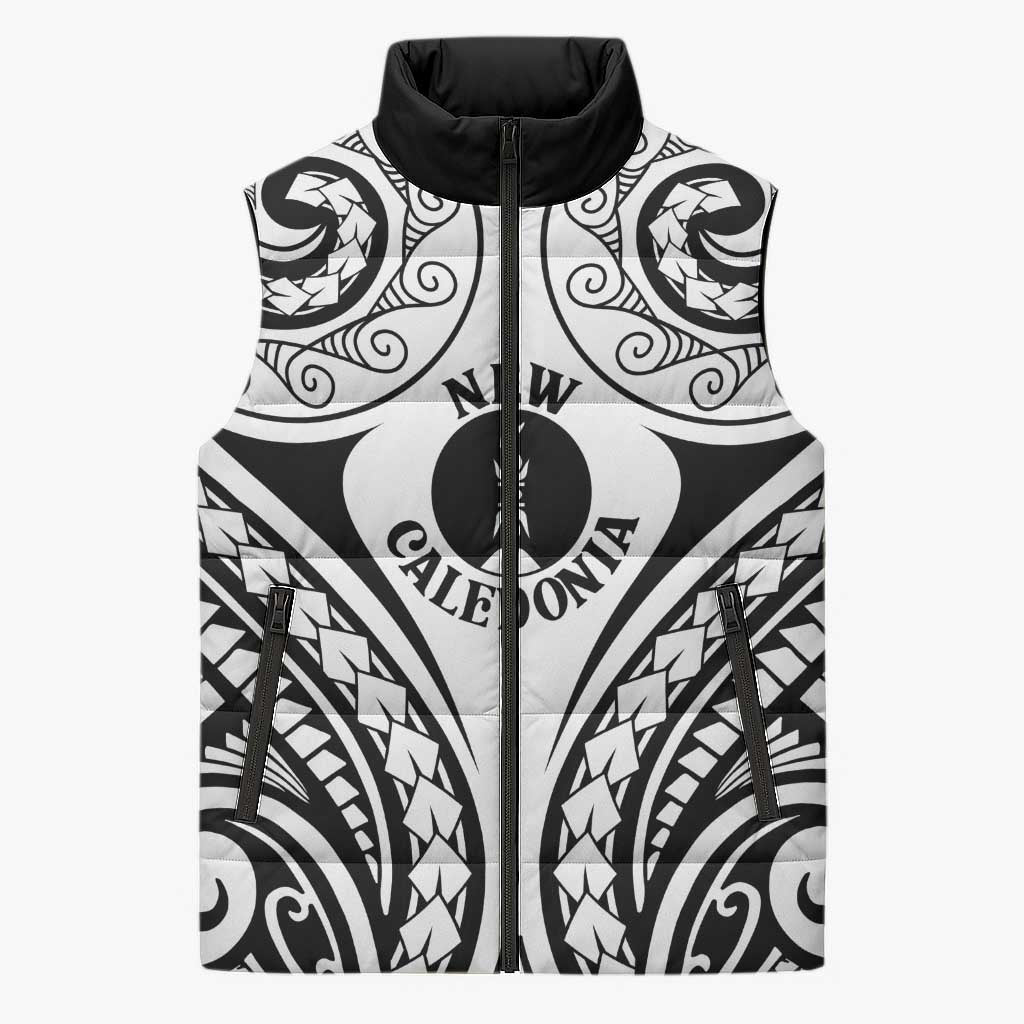 New Caledonia Day Sleeveless Puffer Jacket Polynesian Curves White Color LT05 Unisex White - Polynesian Pride