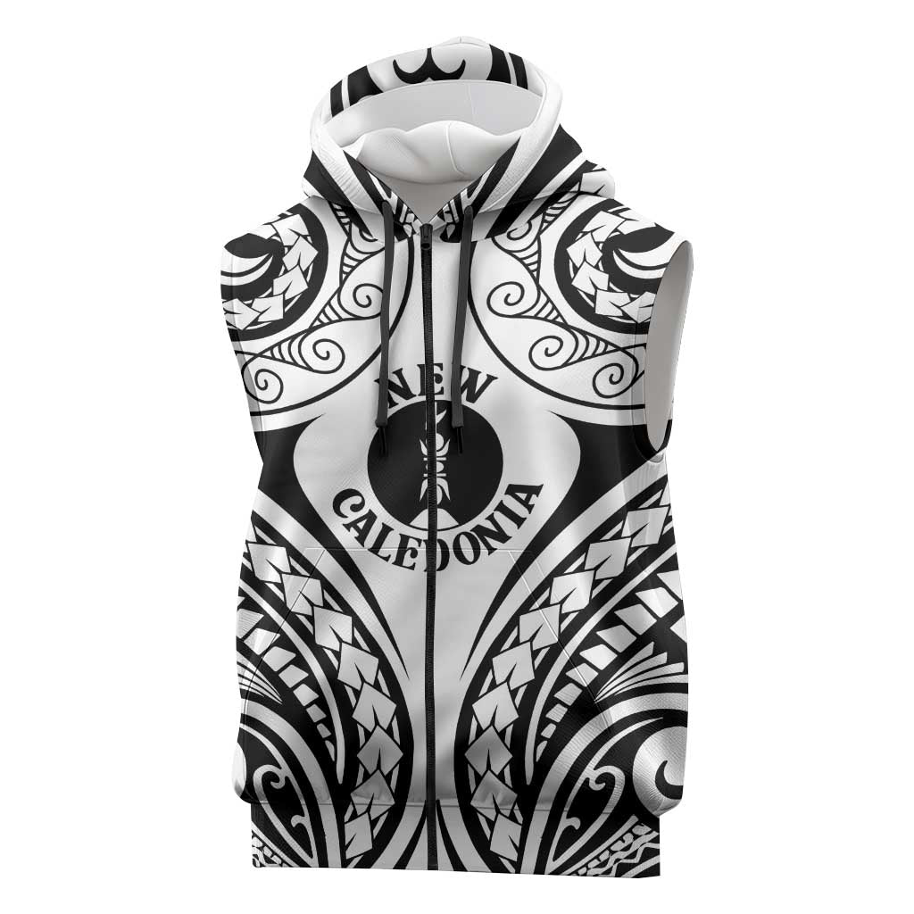 New Caledonia Day Sleeveless Zip Hoodie Polynesian Curves White Color LT05 White - Polynesian Pride