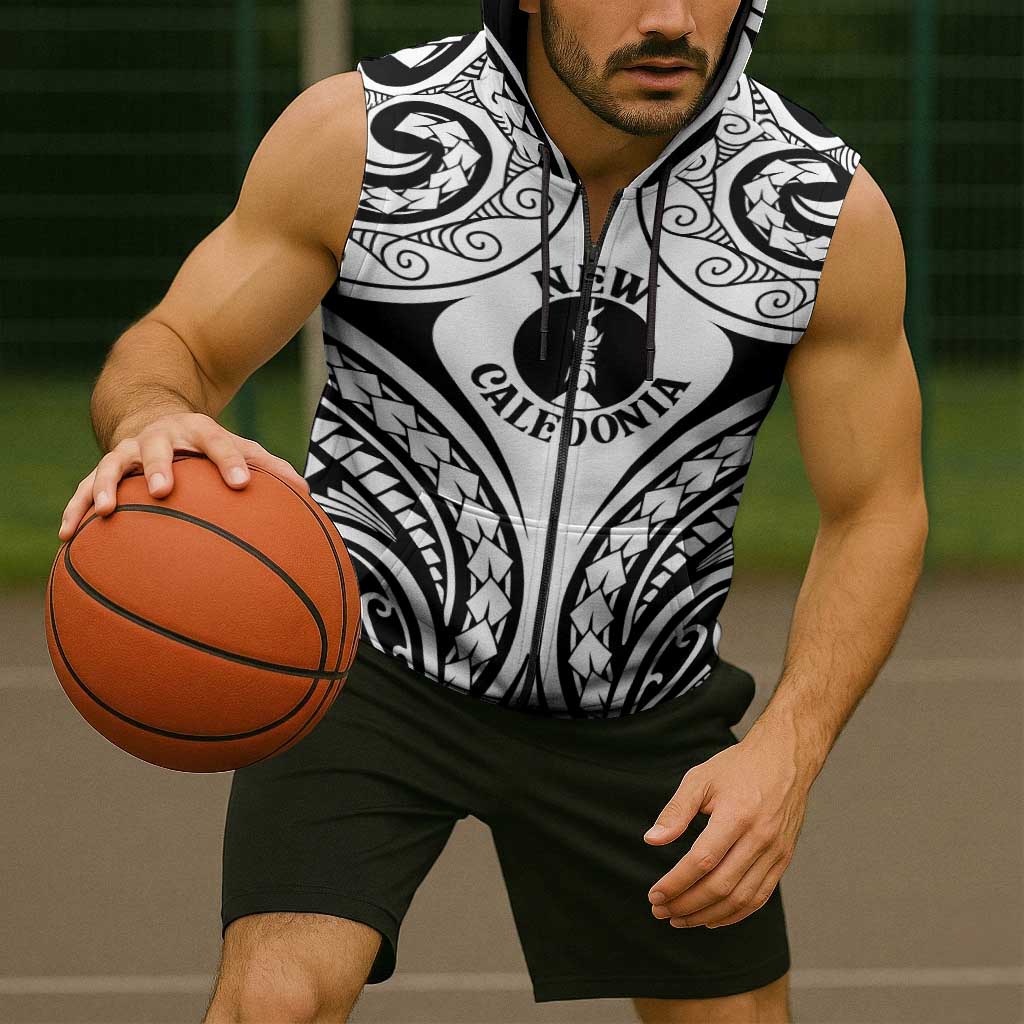 New Caledonia Day Sleeveless Zip Hoodie Polynesian Curves White Color LT05 - Polynesian Pride