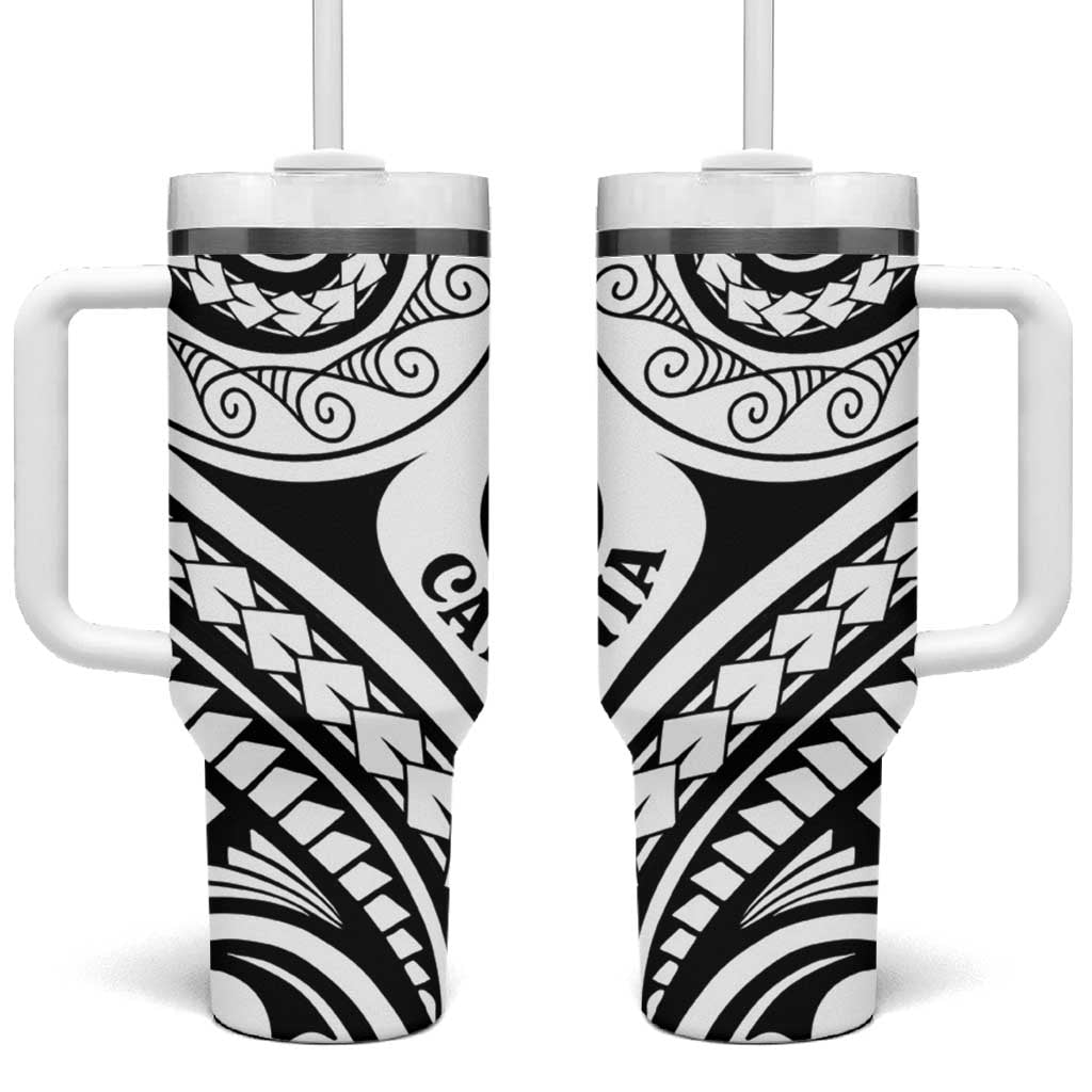 New Caledonia Day Tumbler With Handle Polynesian Curves White Color - Polynesian Pride
