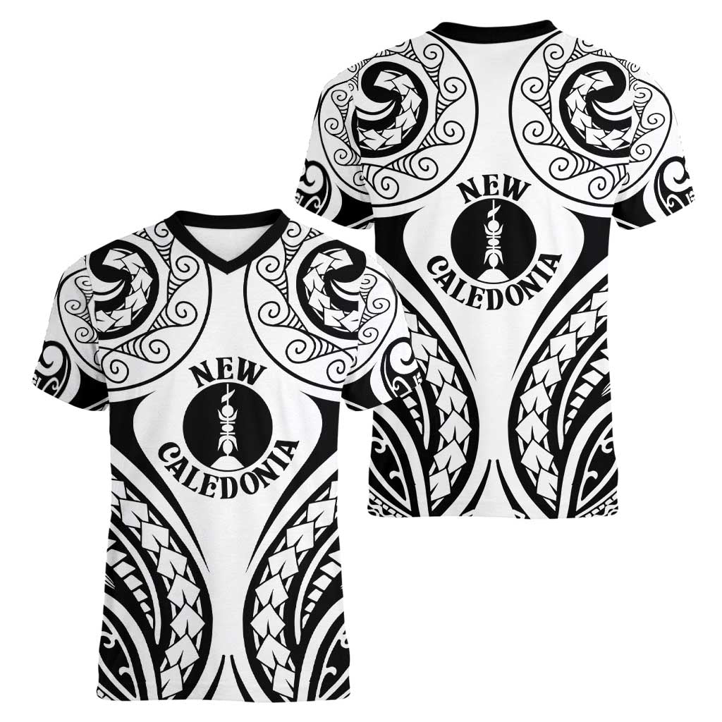 New Caledonia Day Women V-Neck T-Shirt Polynesian Curves White Color - Polynesian Pride