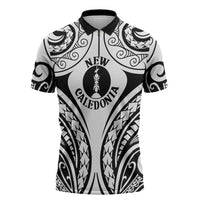 New Caledonia Day Zipper Polo Shirt Polynesian Curves White Color - Polynesian Pride