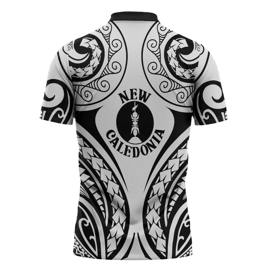 New Caledonia Day Zipper Polo Shirt Polynesian Curves White Color - Polynesian Pride