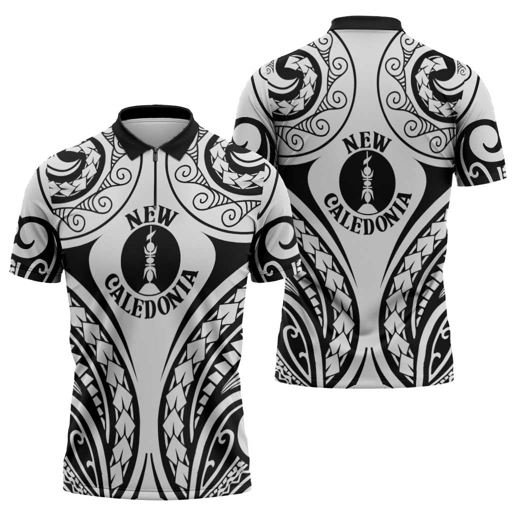 New Caledonia Day Zipper Polo Shirt Polynesian Curves White Color - Polynesian Pride