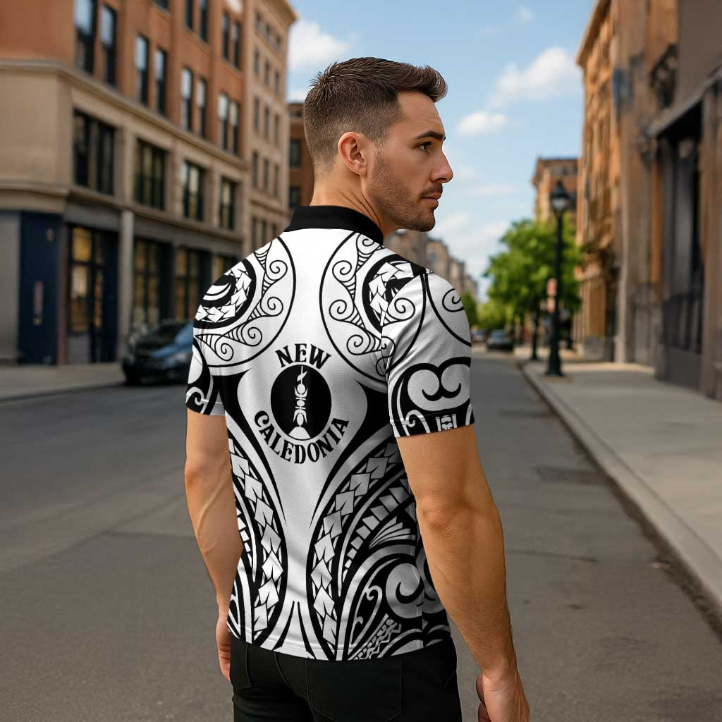 New Caledonia Day Zipper Polo Shirt Polynesian Curves White Color - Polynesian Pride