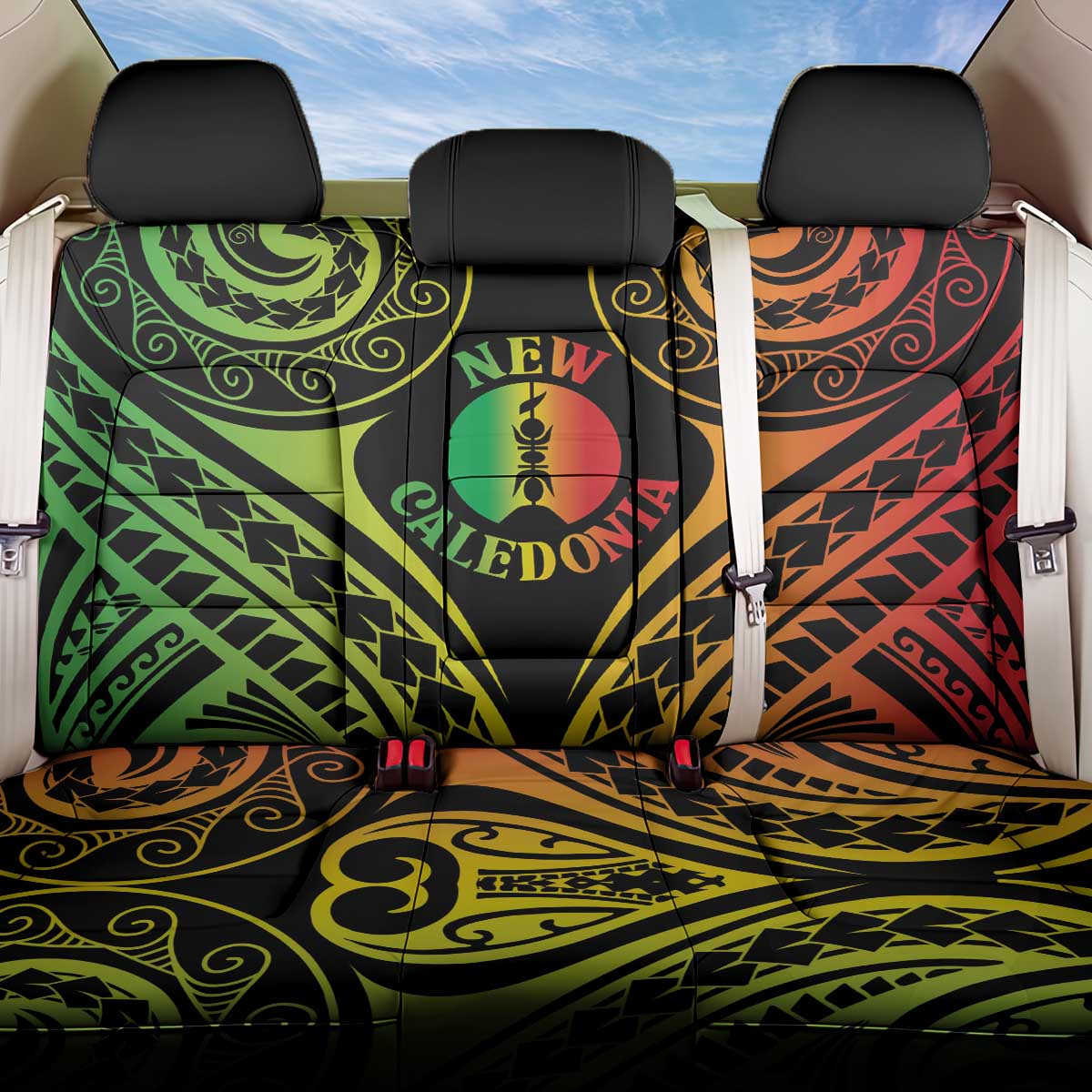 New Caledonia Day Back Car Seat Cover Polynesian Curves Reggae Color LT05 One Size Reggae - Polynesian Pride