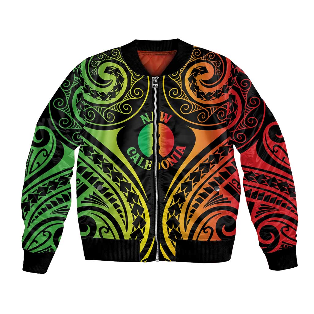 New Caledonia Day Bomber Jacket Polynesian Curves Reggae Color - Polynesian Pride