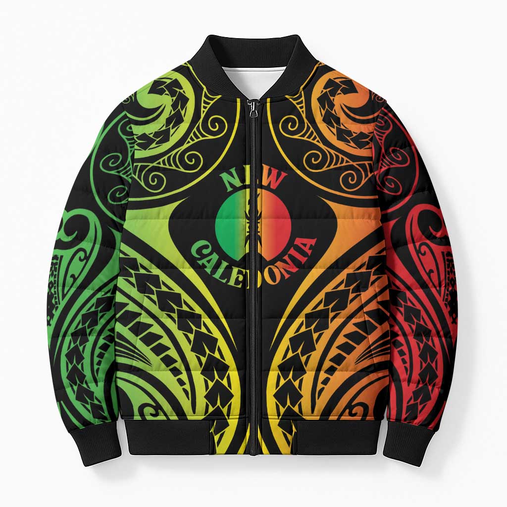 New Caledonia Day Bomber Puffer Jacket Polynesian Curves Reggae Color LT05 Unisex Reggae - Polynesian Pride