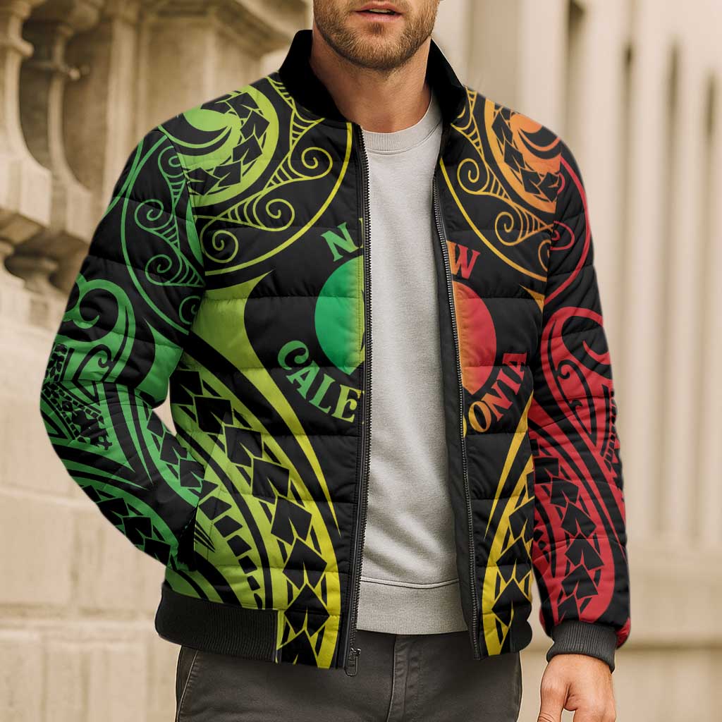 New Caledonia Day Bomber Puffer Jacket Polynesian Curves Reggae Color LT05 - Polynesian Pride