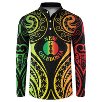 New Caledonia Day Button Sweatshirt Polynesian Curves Reggae Color - Polynesian Pride