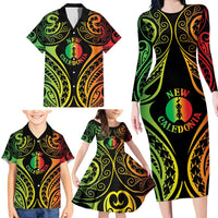 New Caledonia Day Family Matching Long Sleeve Bodycon Dress and Hawaiian Shirt Polynesian Curves Reggae Color - Polynesian Pride