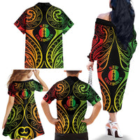 New Caledonia Day Family Matching Off The Shoulder Long Sleeve Dress and Hawaiian Shirt Polynesian Curves Reggae Color - Polynesian Pride