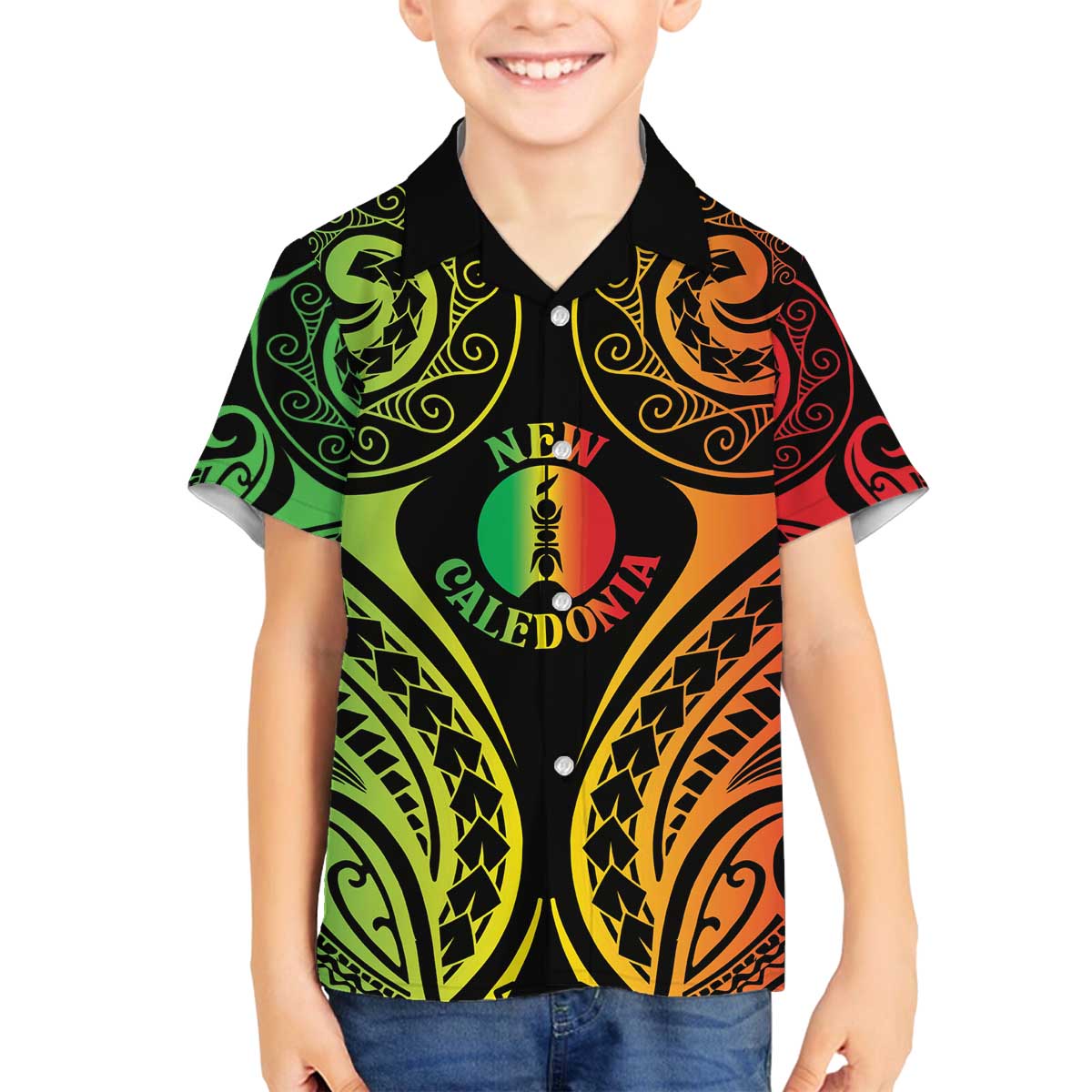 New Caledonia Day Family Matching Off The Shoulder Long Sleeve Dress and Hawaiian Shirt Polynesian Curves Reggae Color - Polynesian Pride