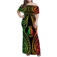 New Caledonia Day Family Matching Off Shoulder Maxi Dress and Hawaiian Shirt Polynesian Curves Reggae Color - Polynesian Pride
