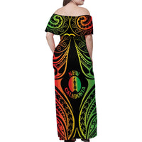 New Caledonia Day Family Matching Off Shoulder Maxi Dress and Hawaiian Shirt Polynesian Curves Reggae Color - Polynesian Pride