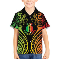 New Caledonia Day Family Matching Puletasi and Hawaiian Shirt Polynesian Curves Reggae Color - Polynesian Pride