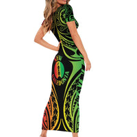 New Caledonia Day Family Matching Short Sleeve Bodycon Dress and Hawaiian Shirt Polynesian Curves Reggae Color - Polynesian Pride
