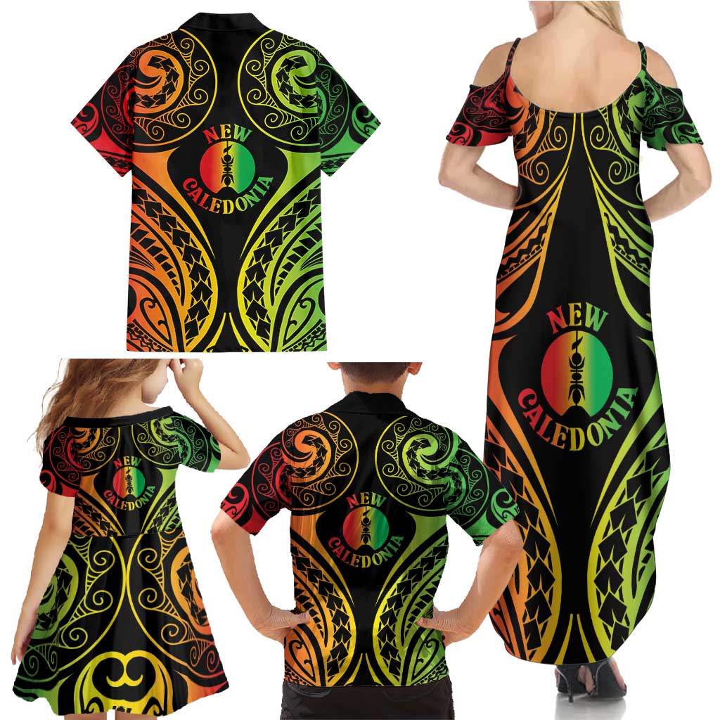 New Caledonia Day Family Matching Summer Maxi Dress and Hawaiian Shirt Polynesian Curves Reggae Color - Polynesian Pride