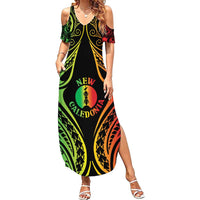 New Caledonia Day Family Matching Summer Maxi Dress and Hawaiian Shirt Polynesian Curves Reggae Color - Polynesian Pride