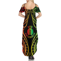 New Caledonia Day Family Matching Summer Maxi Dress and Hawaiian Shirt Polynesian Curves Reggae Color - Polynesian Pride
