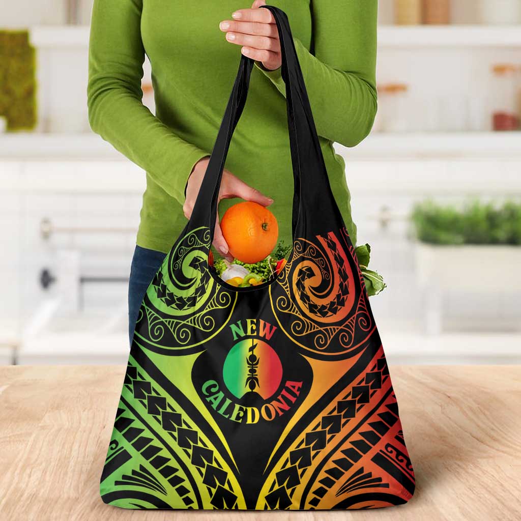 New Caledonia Day Grocery Bag Polynesian Curves Reggae Color - Polynesian Pride