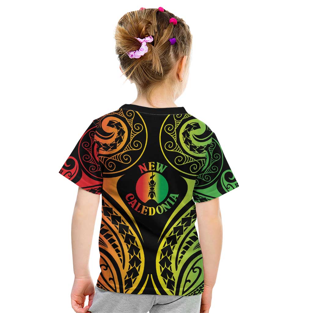 New Caledonia Day Kid T Shirt Polynesian Curves Reggae Color - Polynesian Pride