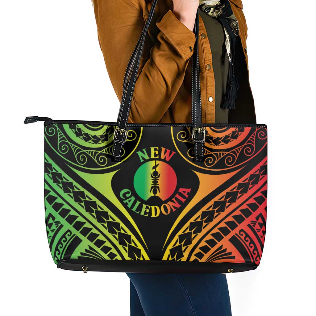 New Caledonia Day Leather Tote Bag Polynesian Curves Reggae Color LT05 - Polynesian Pride